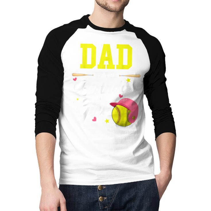 Dad Of The Birthday Girl Softball Player Theme B-Day Daddy Men Baseball Raglan Shirt