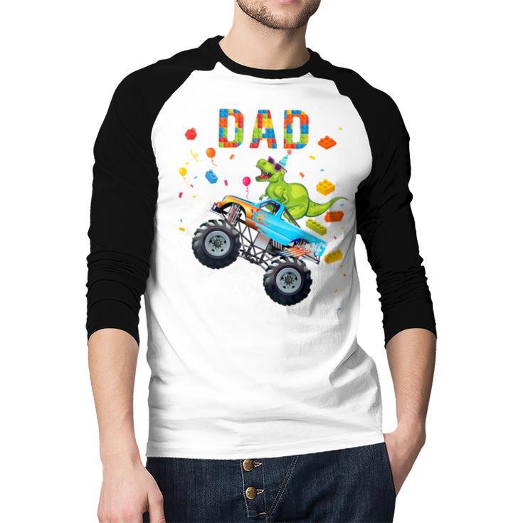 Dad Building Blocks Monster Truck Dinosaur Birthday Men Baseball Raglan Shirt Dad Building Blocks Monster Truck Dinosaur Birthday Men Baseball Raglan Shirt