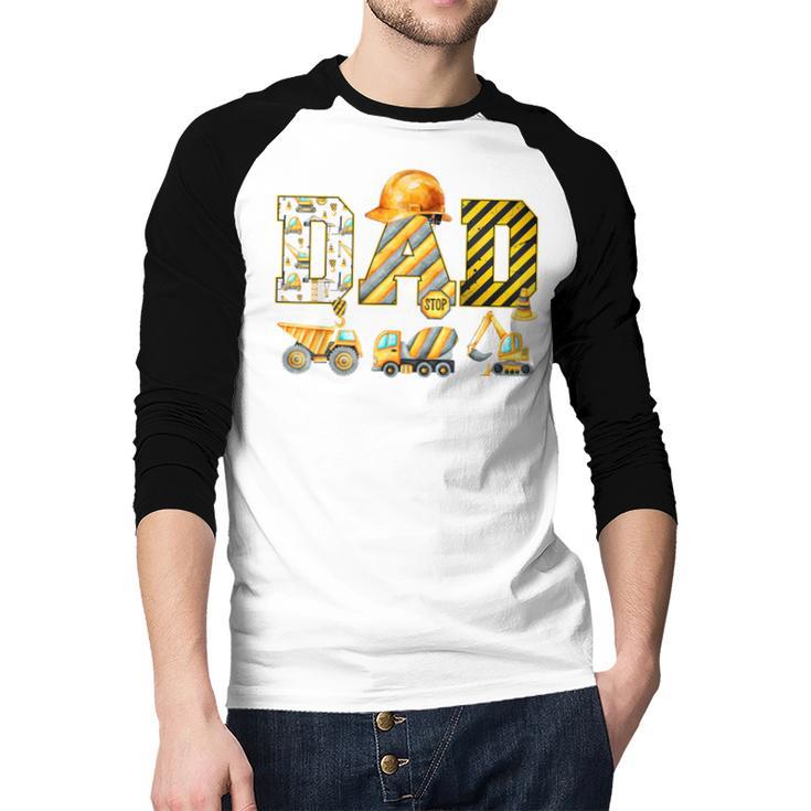 Dad Construction Excavator Kids Matching Family Party Men Baseball Raglan Shirt