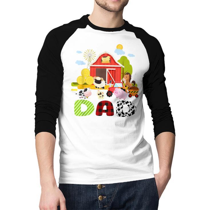 Dad Farm Animal Birthday Family Matching Party Men Baseball Raglan Shirt