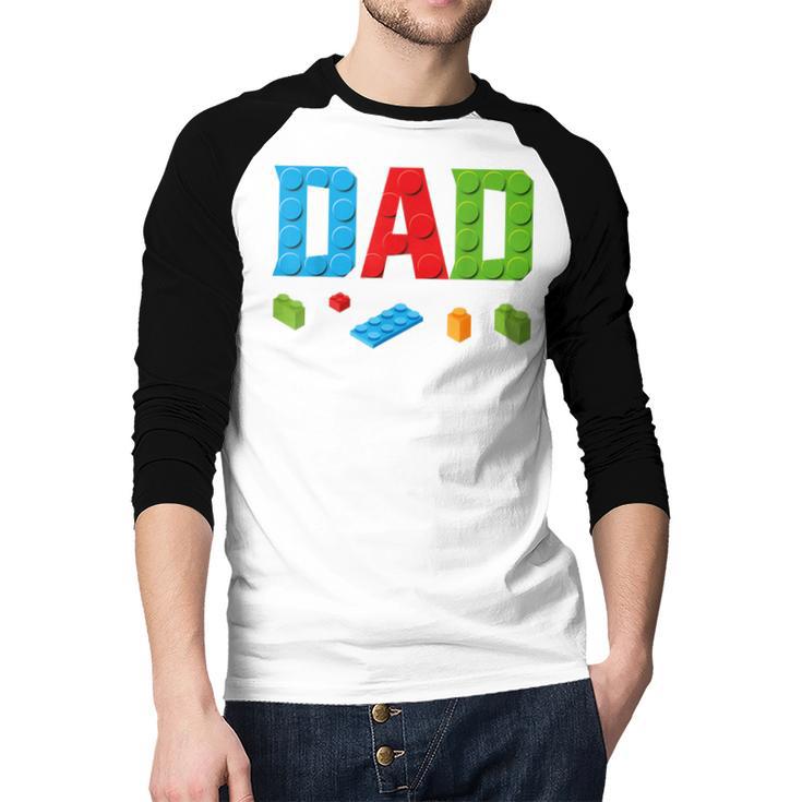 Dad Master Builder Building Bricks Blocks Family Set Parents Small Men Baseball Raglan Shirt