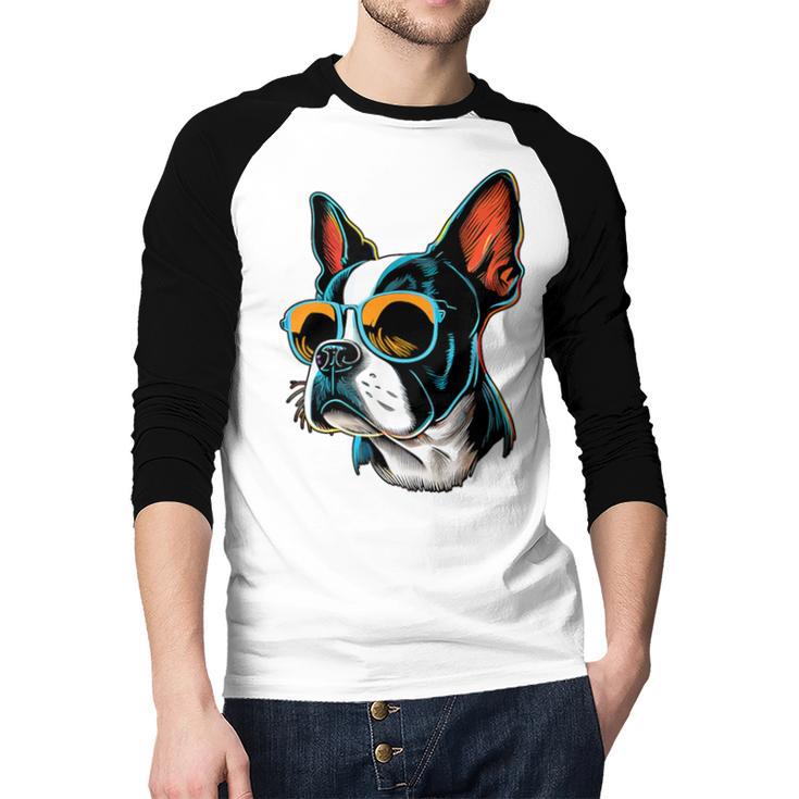 Dad Mom Cool Dog Sunglasses Boston Terrier Men Baseball Raglan Shirt