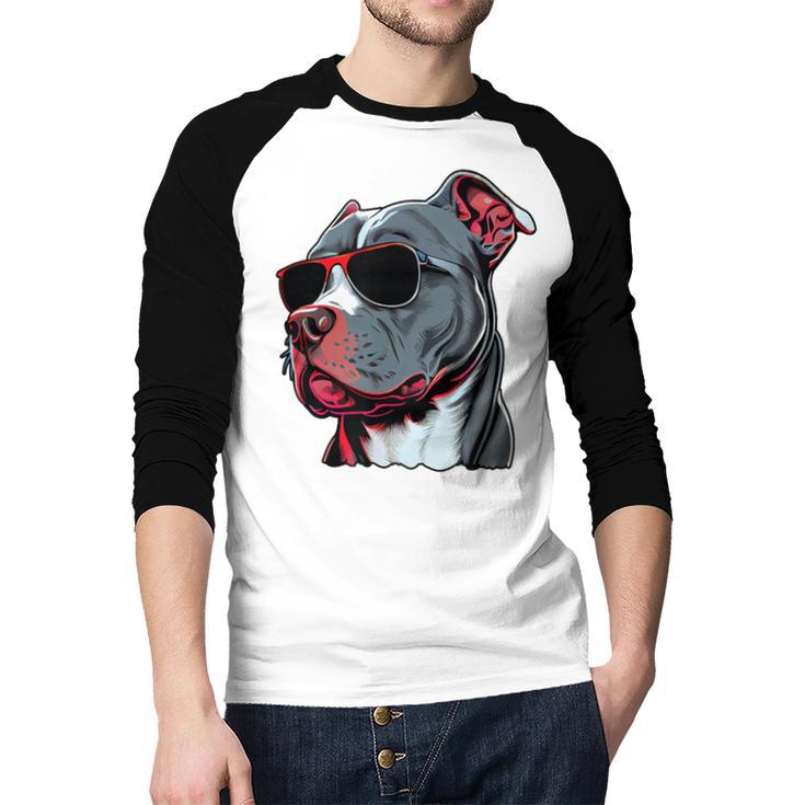 Dad Mom Cool Dog Sunglasses Pitbull Men Baseball Raglan Shirt