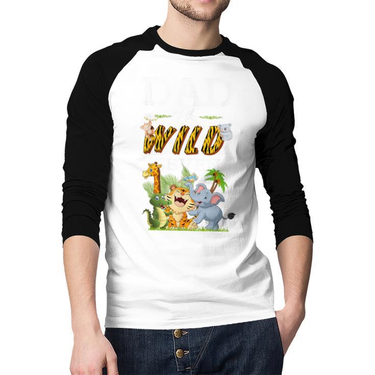 Dad Of The Wild Seven Animal Safari 7th Birthday Party Men Baseball Raglan Shirt