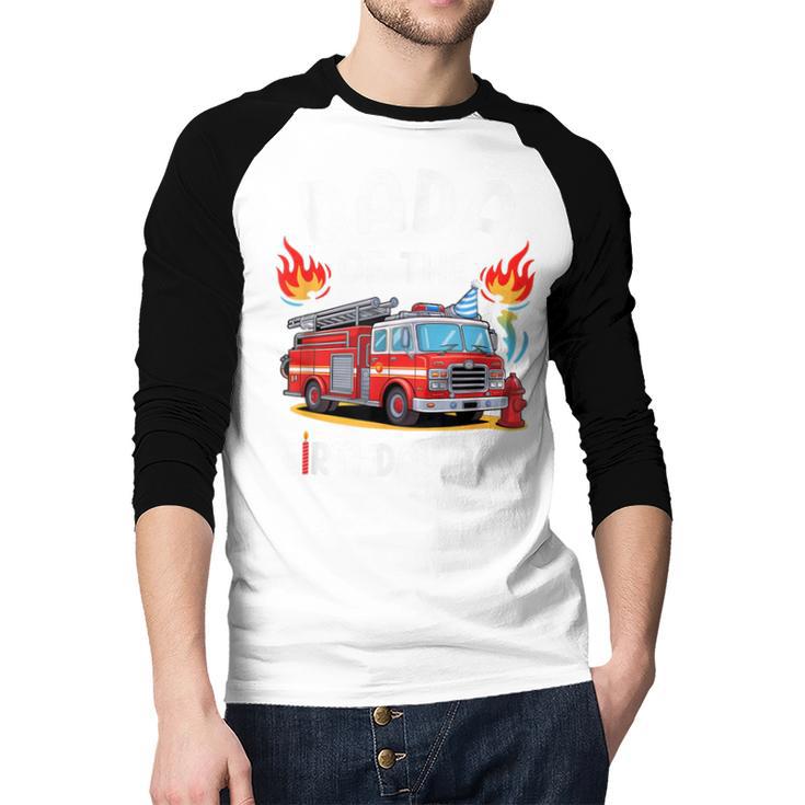 Dada Of The Birthday Boy Fire Truck Firefighter 1St Party Men Baseball Raglan Shirt