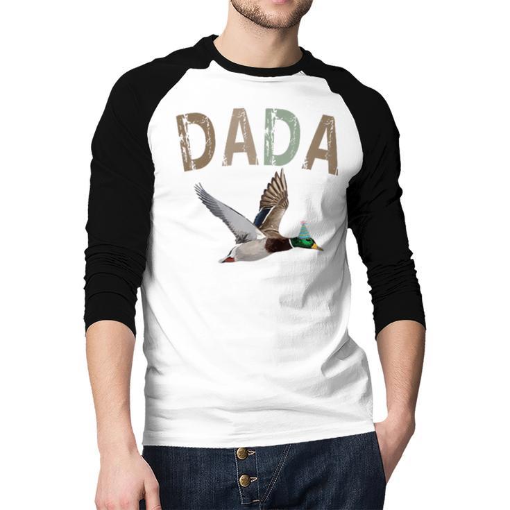 Dada Duck Hunting One Lucky Duck 1st Birthday Family Party Men Baseball Raglan Shirt