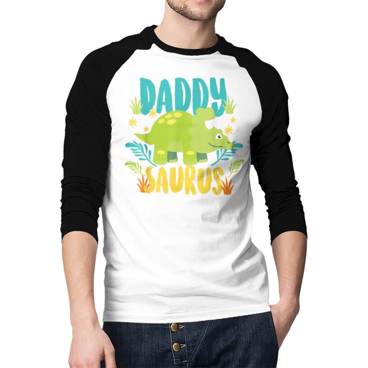 Daddy Dad Saurus Rex Dinosaur Dino For Father Men Baseball Raglan Shirt