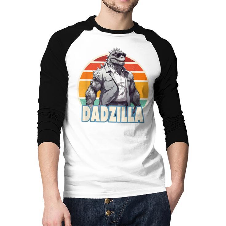 Dadzilla The Rad Dad Kaiju Vibes Men Baseball Raglan Shirt