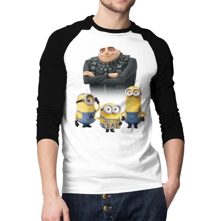 Despicable Me Minions Father's Day 1 Dad Cardboard Sign Men Baseball Raglan Shirt