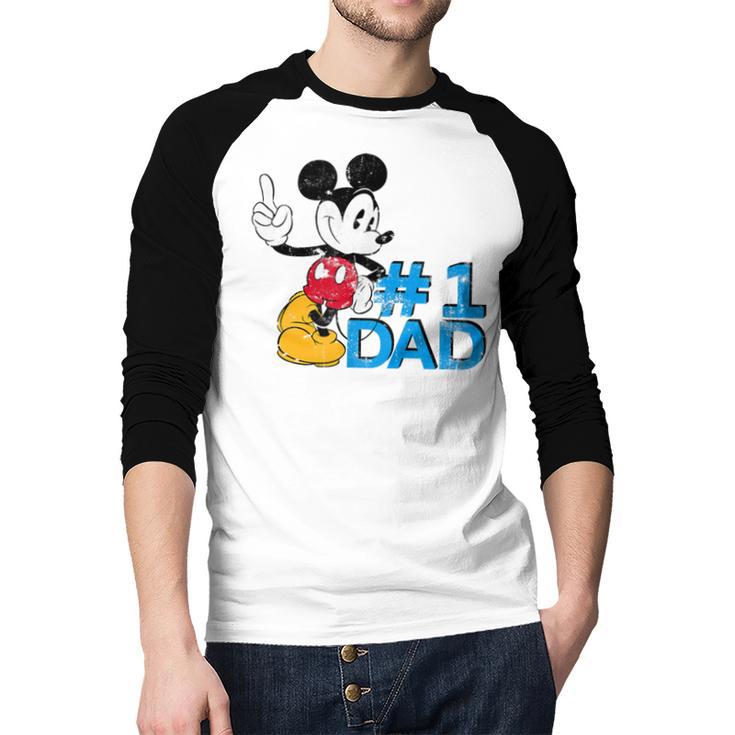 Disney Mickey Mouse Father's Day 1 Dad Men Baseball Raglan Shirt