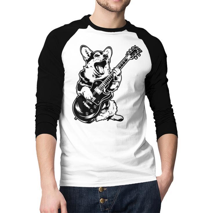 Dog Guitarist Guitar Pembroke Welsh Corgi Dad Mom Men Baseball Raglan Shirt