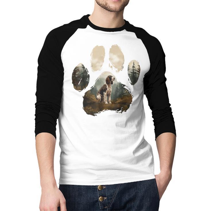 English Springer Spaniel Mountain Paw Dog Mom Dad Men Baseball Raglan Shirt