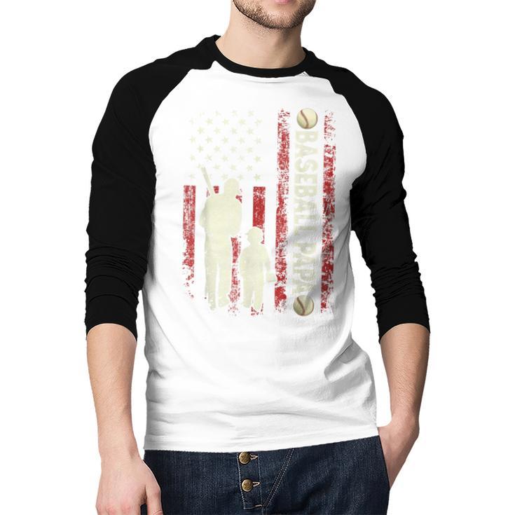 Father's Day Baseball Papa USA Flag Dad Men Baseball Men Baseball Raglan Shirt