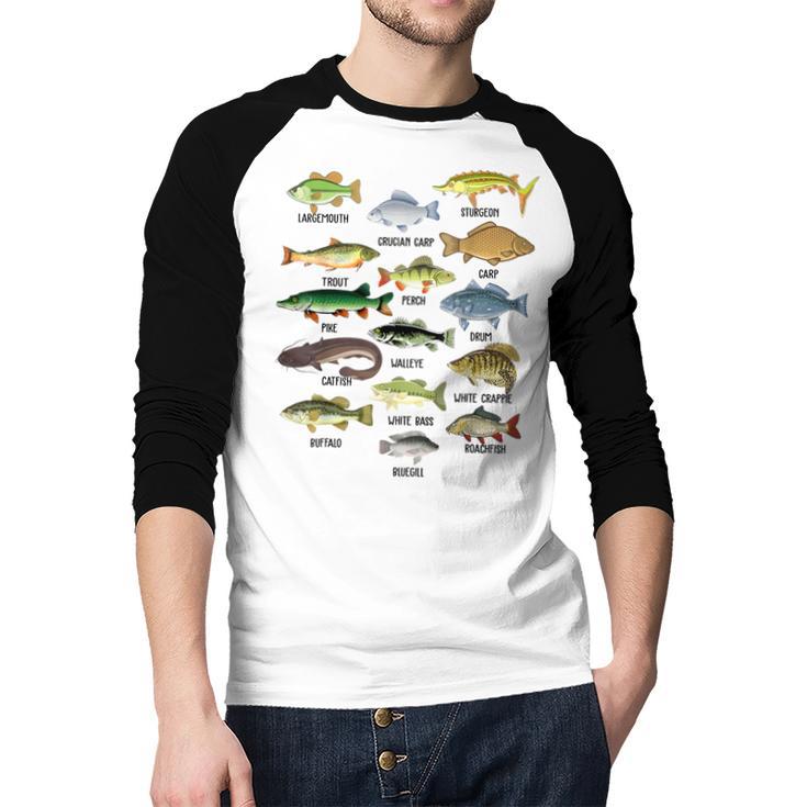 Fishing-Shirt Types Of Freshwater Bass Fish Dad Jokes Men Baseball Raglan Shirt