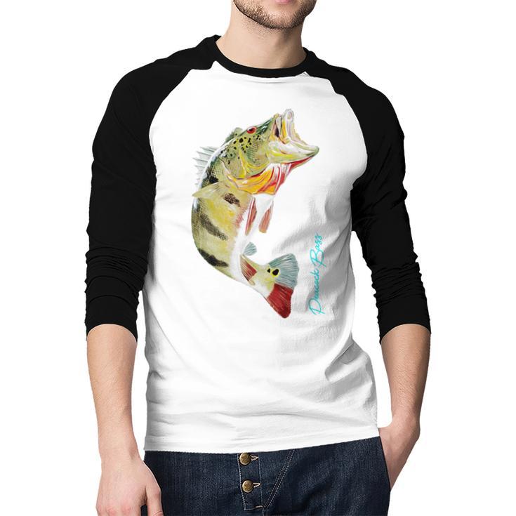 Fishing Shirts PEACOCK BASS Fishing Art Shirt For Dad Men Baseball Raglan Shirt