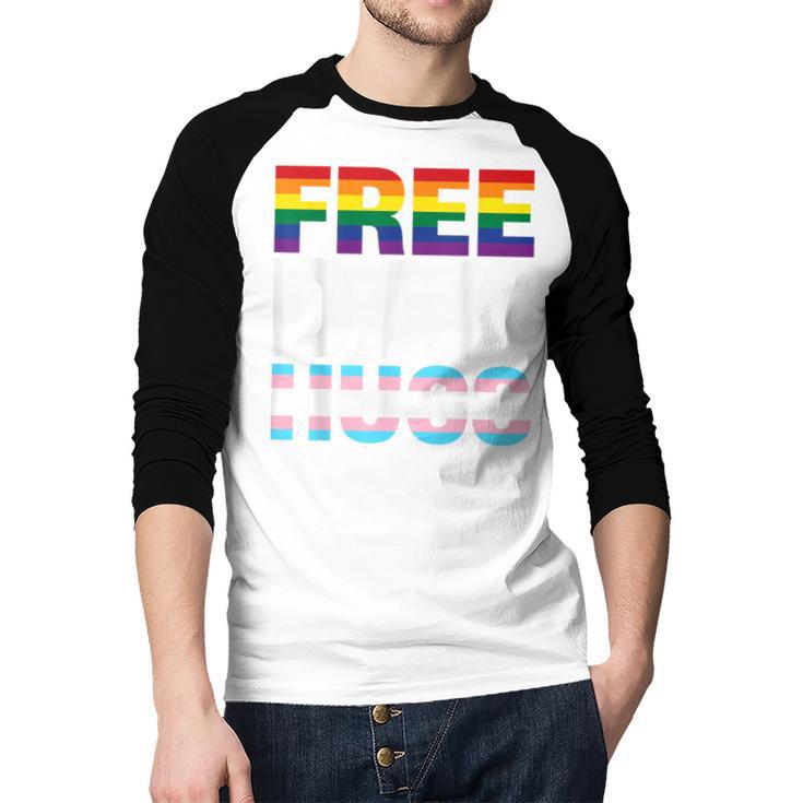 Free Dad Hugs Pride Flag Month LGBTQ Transgender Support Men Baseball Raglan Shirt