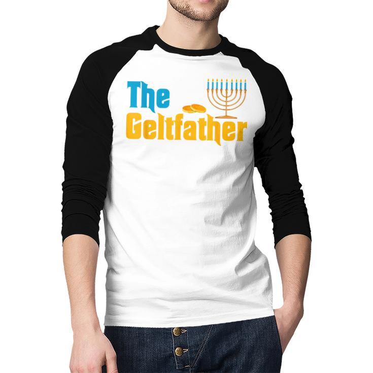Gelt Father Hanukkah Menorah Jewish Dad Pajamas Men Baseball Raglan Shirt