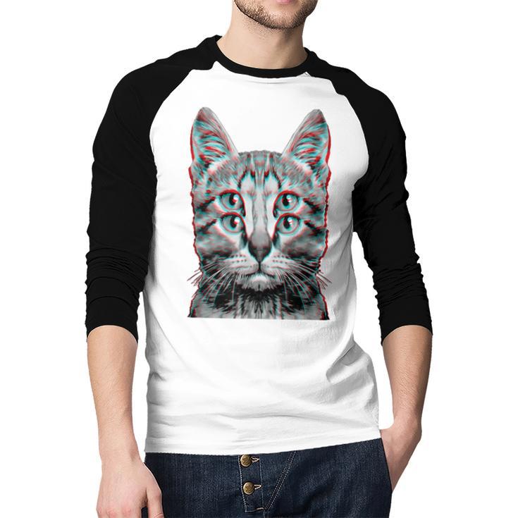 Glitch Weird Cat Kitten Optical Illusion Cat Mom Dad Men Baseball Raglan Shirt