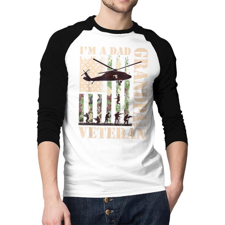 Grandpa Veteran Fathers Day Dad Veteran Camo American Flag Men Baseball Raglan Shirt