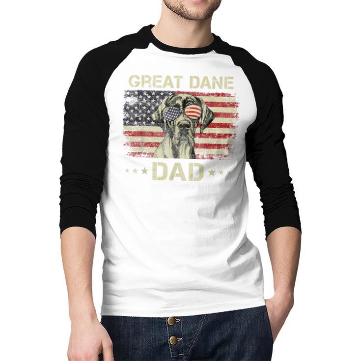 Great Dane Dad Dog Lovers American Flag 4th Of July Men Baseball Raglan Shirt Great Dane Dad Dog Lovers American Flag 4th Of July Men Baseball Raglan Shirt