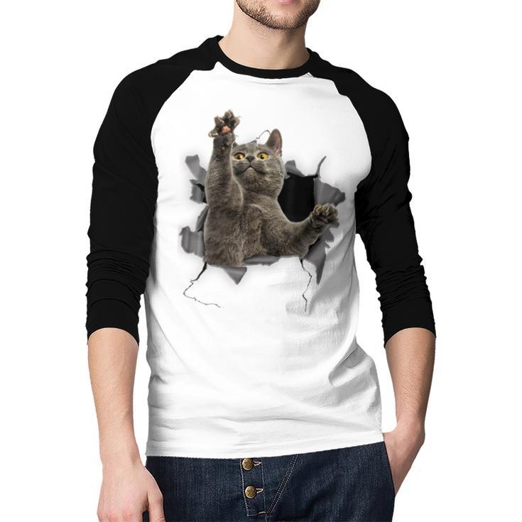 Grey Cat Torn Cloth Cat Dad Cat Mom Cat Lover Men Baseball Raglan Shirt