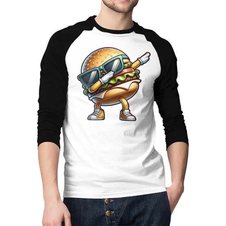 Hamburger Dabbing Kids Men Women Dab Dance Cheeseburgers Dad Men Baseball Raglan Shirt