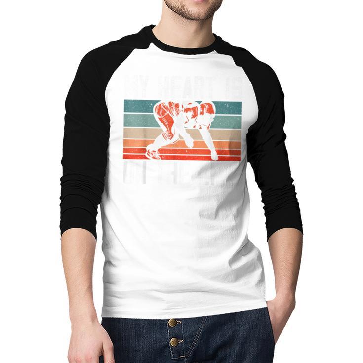 My Heart Is On The Line Football Mom Dad Offensive Lineman Men Baseball Raglan Shirt