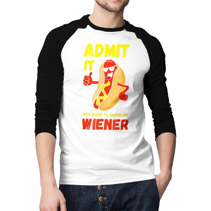 Hilarious Hot Dog Dad Joke Text Pun Dirty Joke -Barbecue Men Baseball Raglan Shirt
