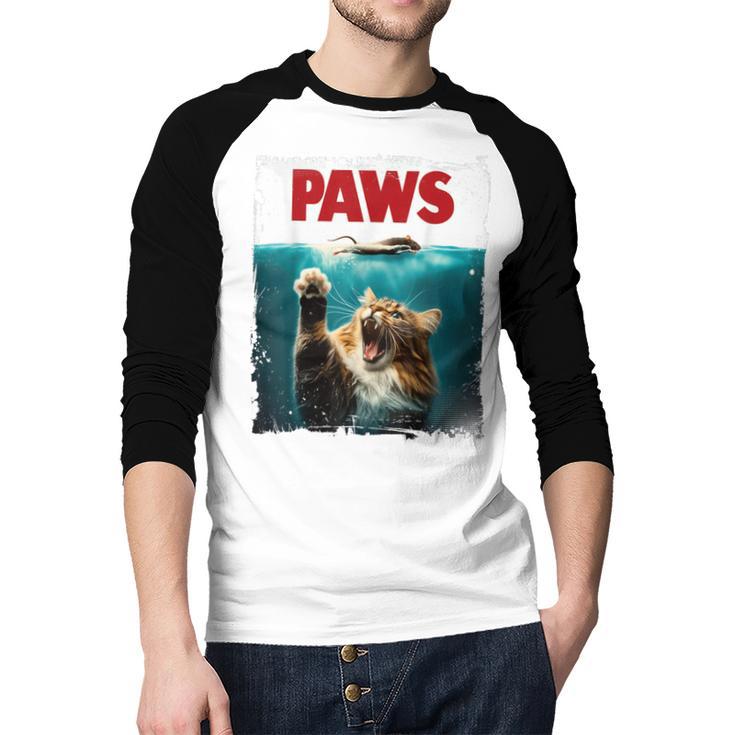 Humorous Paws Parody Cat Mouse For Cat Lover Cat Mom Cat Dad Men Baseball Raglan Shirt