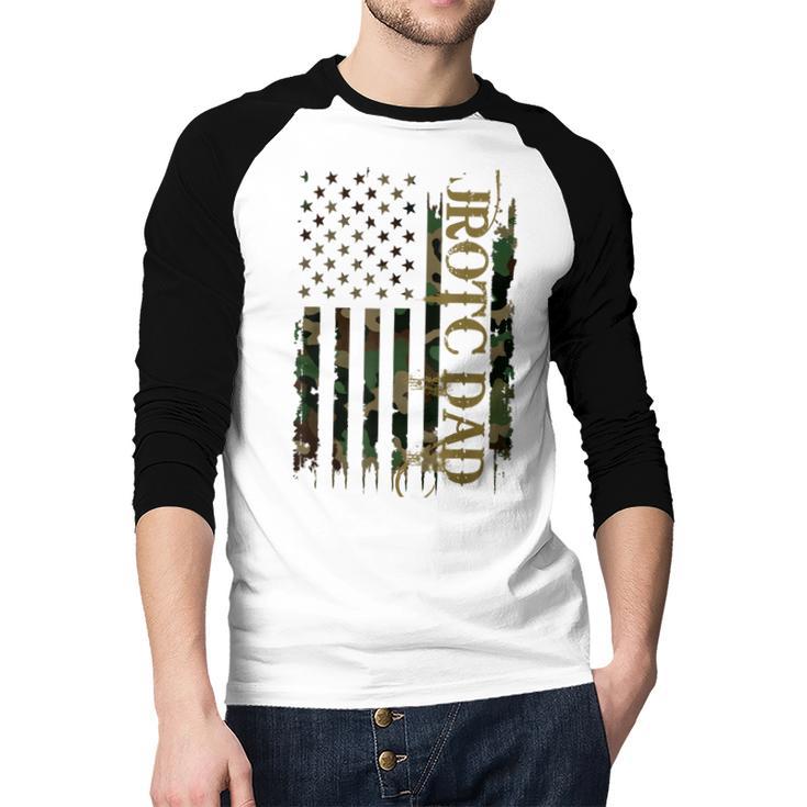 JROTC Dad United States Distressed Camo w US Flag Men Baseball Raglan Shirt