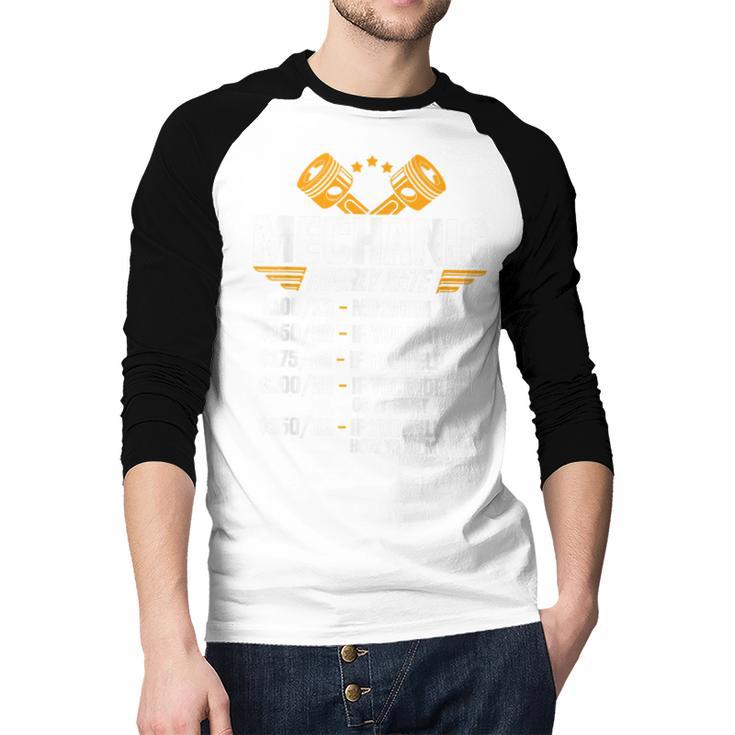Mechanic Men Dad Hourly Rate Car Auto Garage Mechanic Men Baseball Raglan Shirt