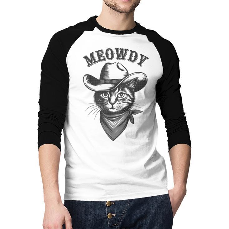 Meowdy Cat Cowboy Western Graphic Cat Lady Cat Dad Men Baseball Raglan Shirt