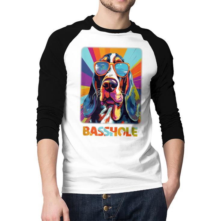 Mom & Dad Of a Basshole Basset Hound With Glasses -Adults Short Sleeve Men Baseball Raglan Shirt