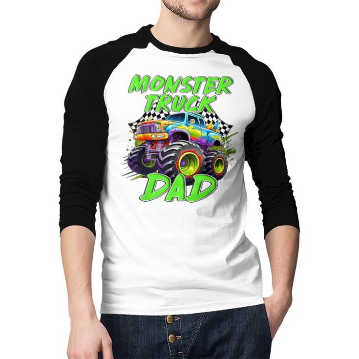 Monster Truck Dad Family Matching Birthday Party Fathers Day Men Baseball Raglan Shirt