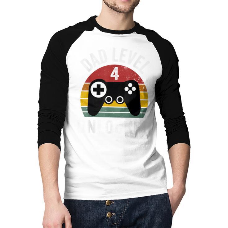 New Dad Shirt Dad Level 4 Unlocked For 4 Kids Gaming Men Baseball Raglan Shirt