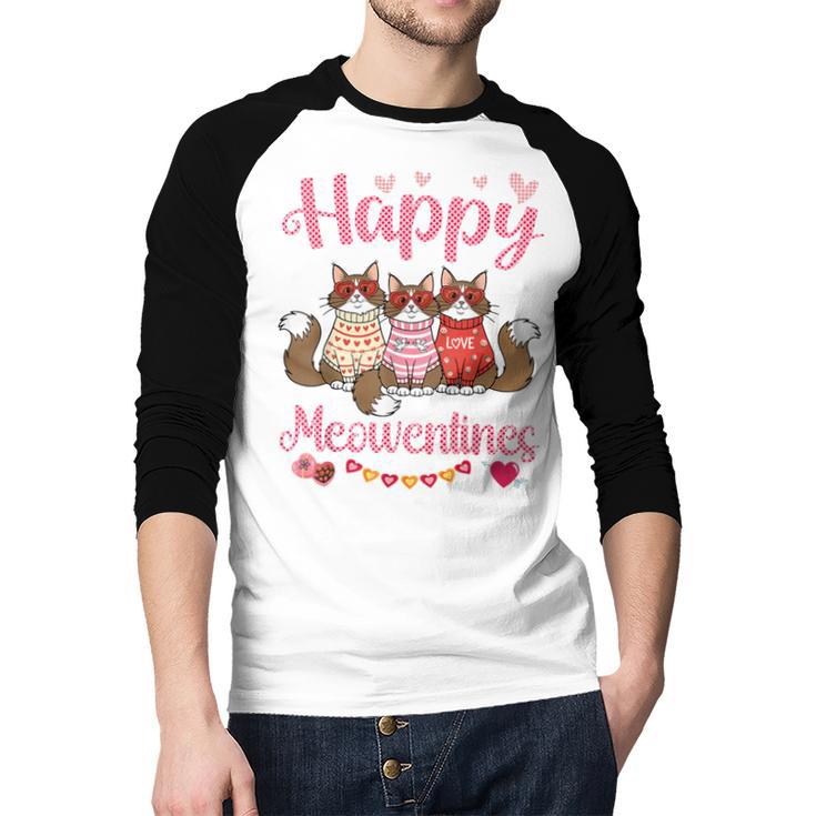Norwegian Forest Cat Happy Meowentines Valentine Dad Mom Men Baseball Raglan Shirt