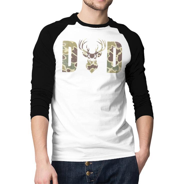 Old School Camo Dad Hunting Camouflage Deer Father's Day Men Baseball Raglan Shirt
