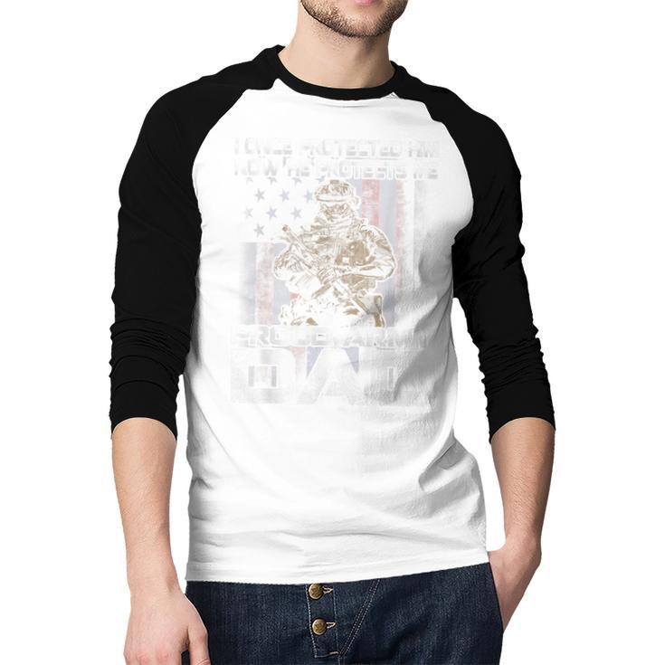 I Once Protected Him Now He Protects Me Proud Army Dad Men Baseball Raglan Shirt