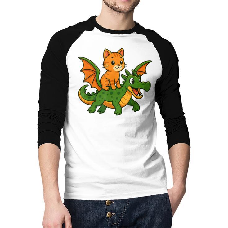 Orange Cat Dragon Riding Animal Lover Mom Dad Kids Men Baseball Raglan Shirt