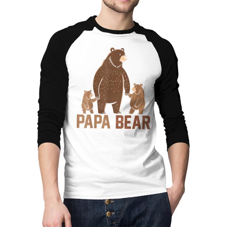 Papa Bear Dad Two Cubs Daddy Bear 2 Kids Father's Day Men Baseball Raglan Shirt