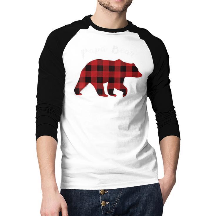 PAPA Bear Men Red Plaid Christmas Pajama Family Dad Small Men Baseball Raglan Shirt