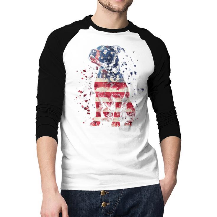 Patriotic Pitbull American Flag 4th Of July Dog Pitbull Dad Men Baseball Raglan Shirt