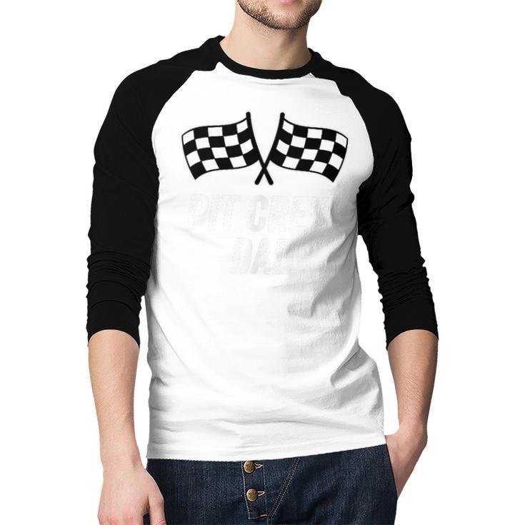 Pit Crew Dad Checkered Flag Hosting Race Car Birthday Partie Men Baseball Raglan Shirt Pit Crew Dad Checkered Flag Hosting Race Car Birthday Partie Men Baseball Raglan Shirt