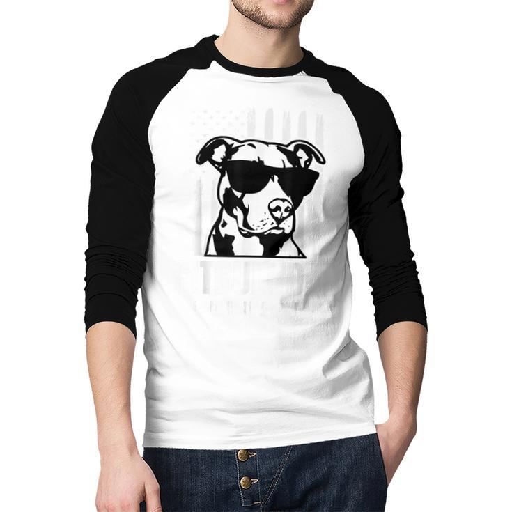 Pitbull Dad Men Pitbull Lover For Dog Dad American Flag Men Baseball Raglan Shirt