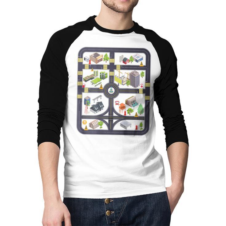 Play Cars On Dad's Back Mom's Back City Map BACK PRINT ONLY Men Baseball Raglan Shirt