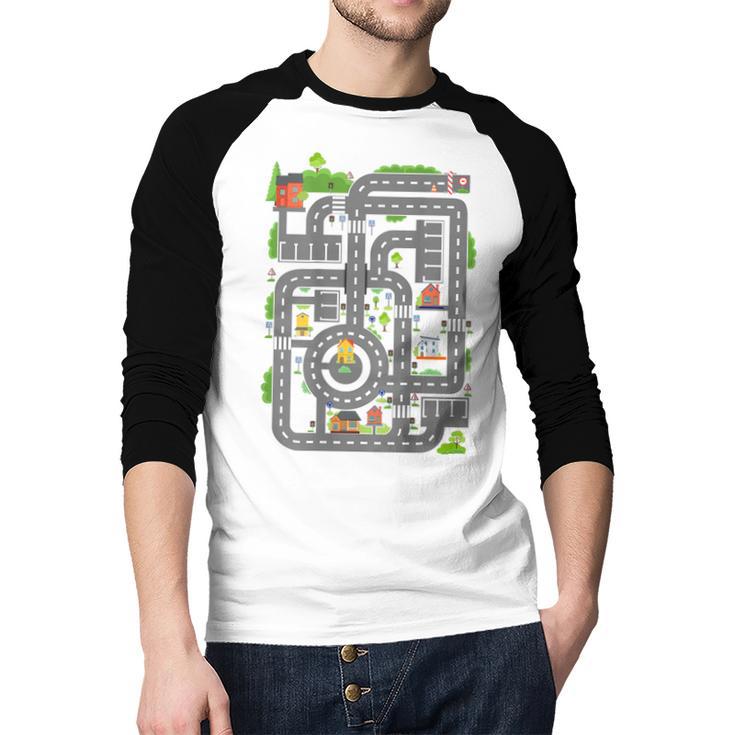 Play Cars On Dad's Back Shirt Kids And Fathers Play Men Baseball Raglan Shirt