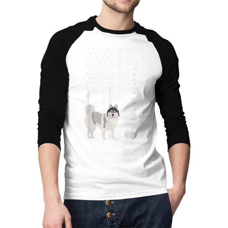 Pomsky Dad American Flag Pomsky Owner Pomsky Lover Men Baseball Raglan Shirt