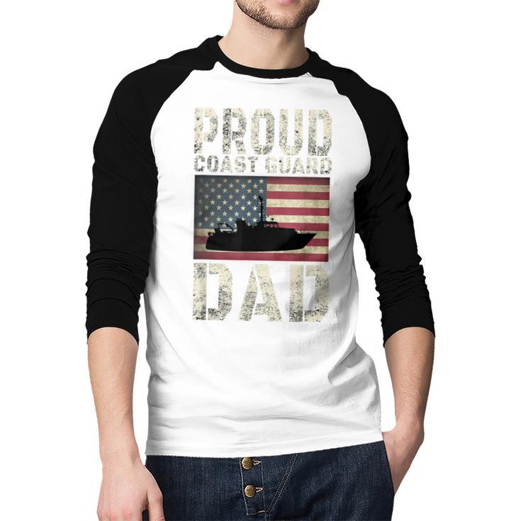 Proud Coast Guard Dad USCG American Flag T-Shirt Men Baseball Raglan Shirt