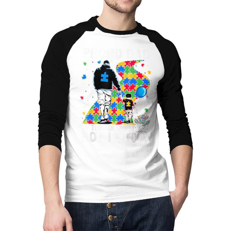 Proud Dad Of The Toughest Boy Autism Awareness Father Autism Men Baseball Raglan Shirt