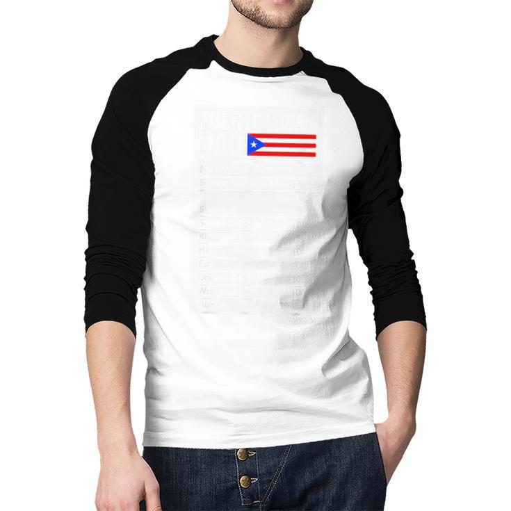 Puerto Rican Dad Nutrition Facts Pride Father's Day Men Baseball Raglan Shirt